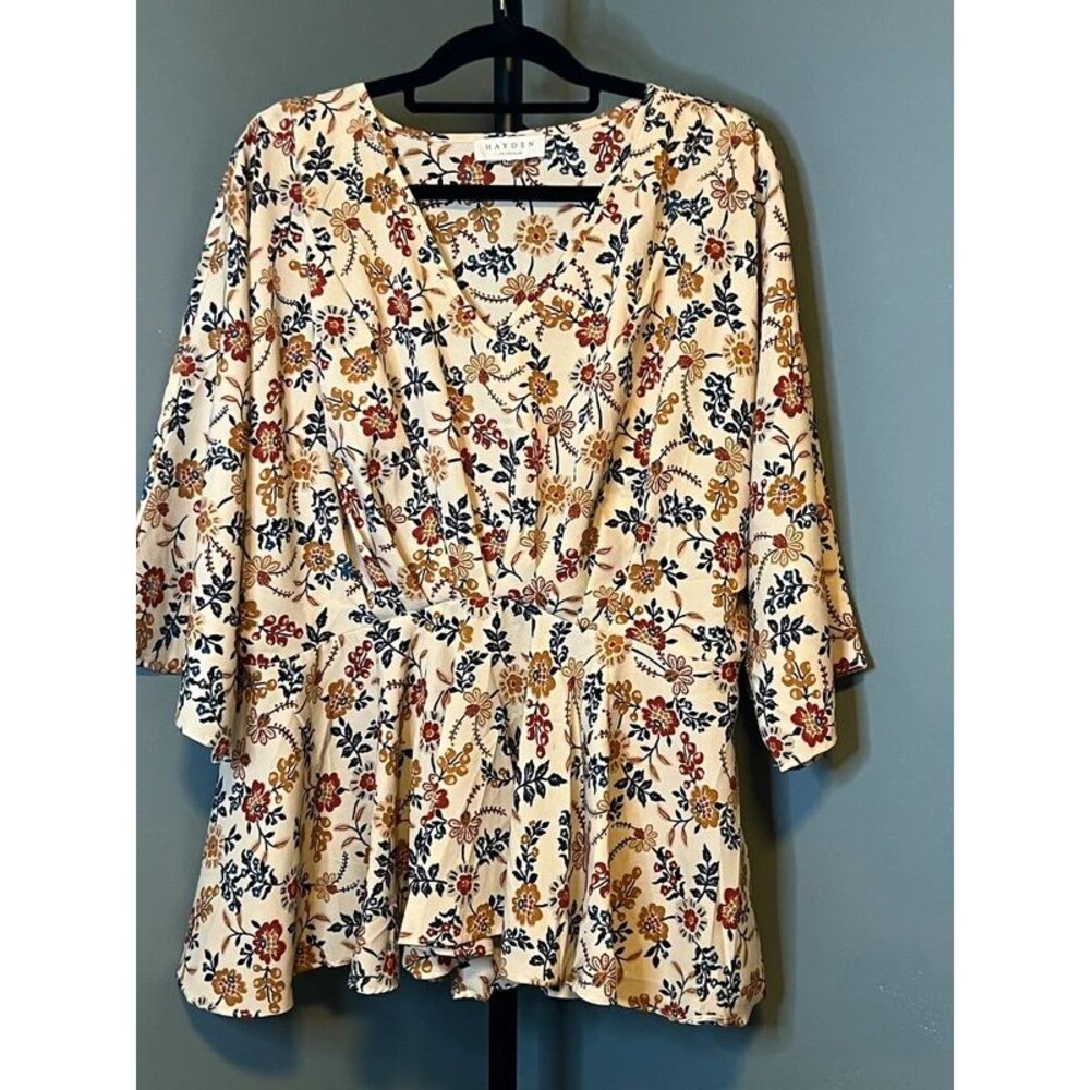 Hayden Cream Floral Blouse with Red, Navy & Mustard Accents